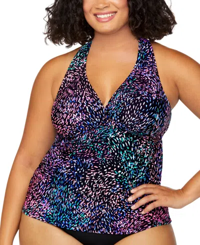 Island Escape Plus Size Printed Halter Back Tankini Plus Size Solid Bikini Briefs Exclusively At Macys In Black,pink