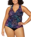 ISLAND ESCAPE PLUS SIZE PRINTED HALTER BACK TANKINI PLUS SIZE SOLID BIKINI BRIEFS EXCLUSIVELY AT MACYS