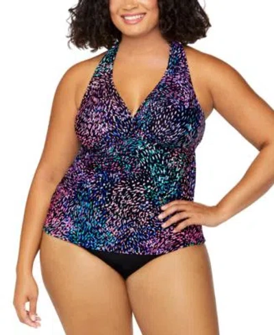 ISLAND ESCAPE PLUS SIZE PRINTED HALTER BACK TANKINI PLUS SIZE SOLID BIKINI BRIEFS EXCLUSIVELY AT MACYS