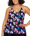 Island Escape Plus Size Printed Racer Back Tankini Plus Size Tummy Control Swim Skirt Exclusively At Macys In Black Multi