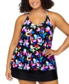 Island Escape Plus Size Printed Racer Back Tankini Plus Size Tummy Control Swim Skirt Exclusively At Macys In Black Multi