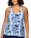Island Escape Plus Size Printed Racerback Tankini Top, Exclusively At Macy's