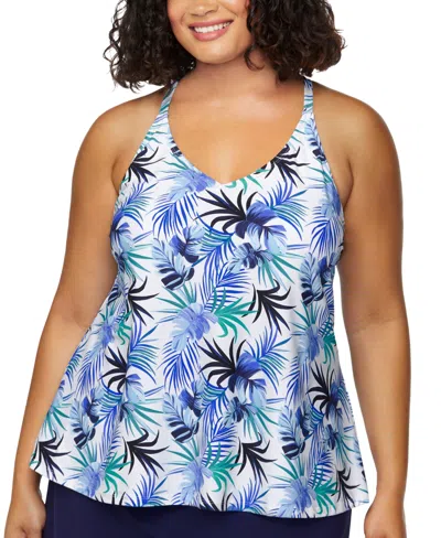 Island Escape Plus Size Printed Racerback Tankini Top, Exclusively At Macy's