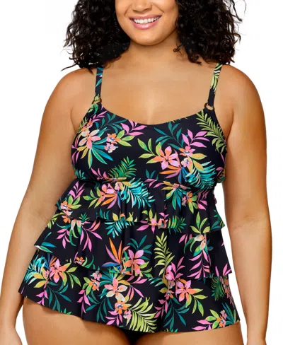 Island Escape Plus Size Printed Tiered Tankini Top, Exclusively At Macy's In Animal Print