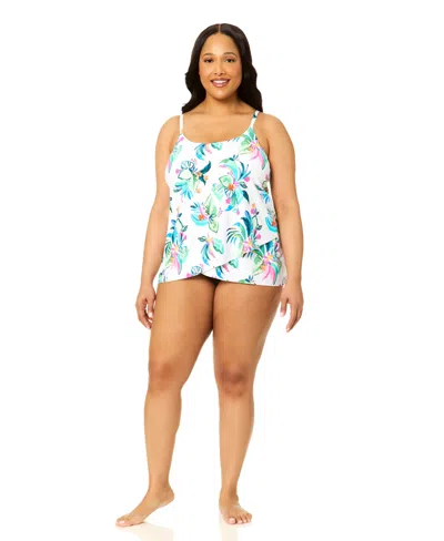 Island Escape Plus Size Scoop Neck Cape Town Tankini Swimsuit In White