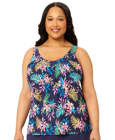 Island Escape Plus Size Tropical Printed Underwire Tankini Top, Macy's Exclusive In Multi