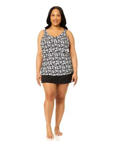 Island Escape Plus Size V-neck Bora Bora Tankini Top In Black