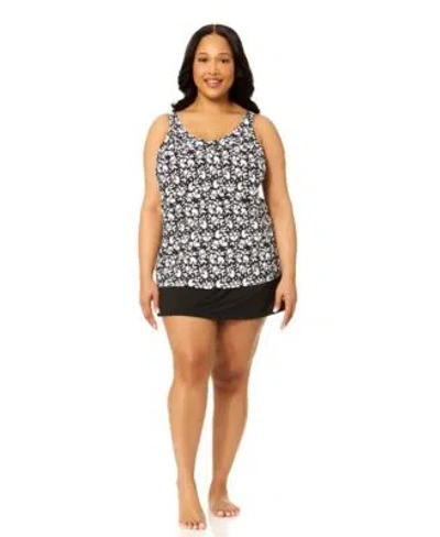 Island Escape Plus Size V Neck Bora Bora Tankini Top Skirt In Multi