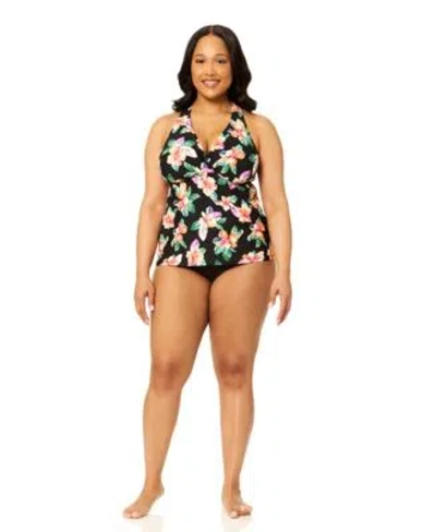 Island Escape Plus Size V Neck Race Back Tank Top Bottoms In Black