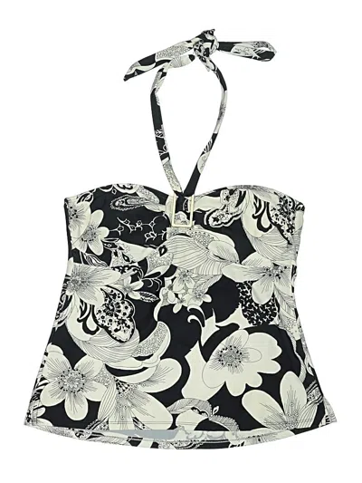 Pre-owned Island Escape Swimsuit Top Black Floral Pattern Swimwear