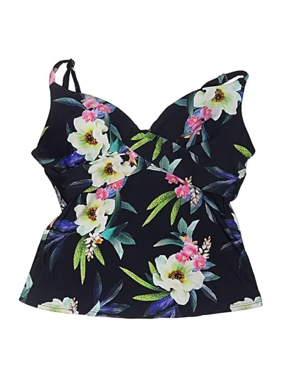 Pre-owned Island Escape Swimsuit Top Black Floral Pattern Swimwear