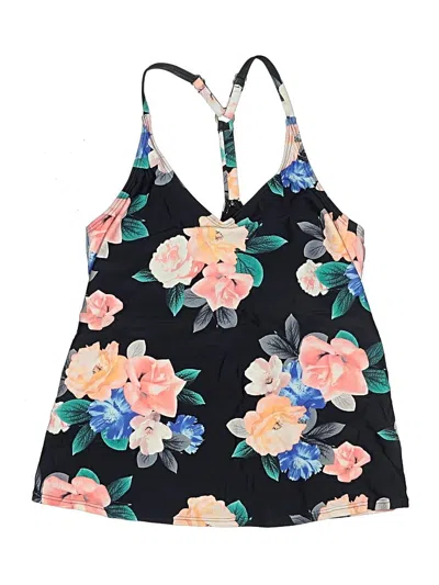 Pre-owned Island Escape Swimsuit Top Black Floral Pattern Swimwear