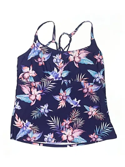 Pre-owned Island Escape Swimsuit Top Blue Floral Pattern Swimwear