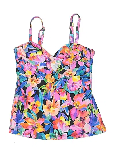 Pre-owned Island Escape Swimsuit Top Blue Floral Pattern Swimwear