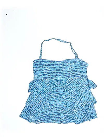 Pre-owned Island Escape Swimsuit Top Blue Tweed Pattern Swimwear