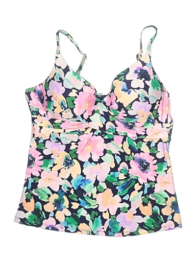 Pre-owned Island Escape Swimsuit Top Pink Floral Pattern Swimwear