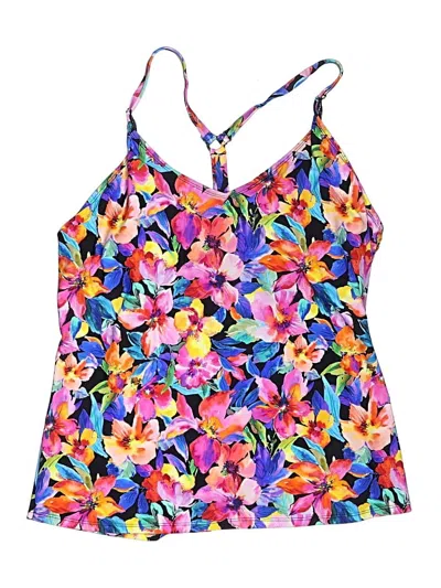 Pre-owned Island Escape Swimsuit Top Purple Floral Pattern Swimwear