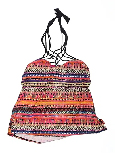 Pre-owned Island Escape Swimsuit Top Red Print Pattern Swimwear