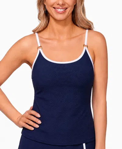 Island Escape Womens Beach Underwire Tankini Top Lux Pull On Skirtini Macys Exclusive In Blue