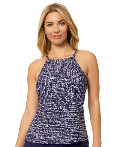 Island Escape Women's Cali High Neck Underwire Tankini Top, Macy's Exclusive In Blue