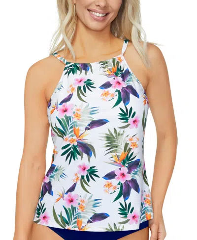 Island Escape Women's Cali Tropical-print Tankini Top, Created For Macy's In White