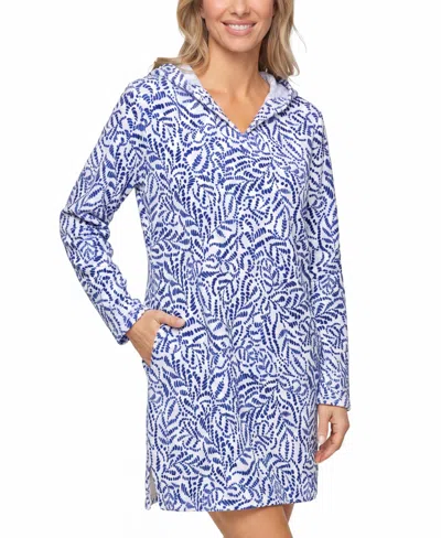 Island Escape Women's Cotton Coastal Printed Swim Cover Up Dress In Blue
