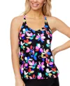 Island Escape Womens Printed Underwire Tankini Top High Waist Tummy Control Swim Skirt Exclusively At Macys In Black Multi
