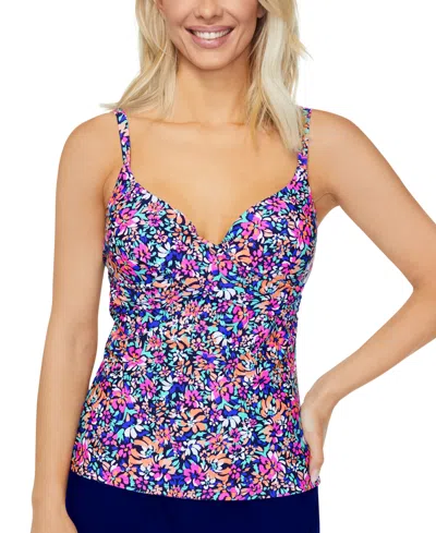 Island Escape Women's Gemini Printed Push-up Tankini Top, Created For Macy's In Navy