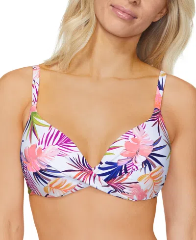 Island Escape Women's Gemini Tropical-print Push-up Bikini Top, Created For Macy's In White