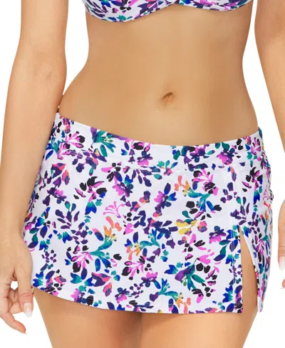 Island Escape Women's Lux Floral-print Swim Skirt, Created For Macy's In White