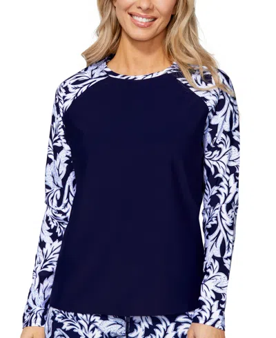 ISLAND ESCAPE WOMEN'S PRINTED-SLEEVE RASH GUARD, EXCLUSIVELY AT MACY'S