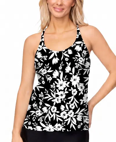 Island Escape Women's Racer-back Underwire Tankini Top In Black