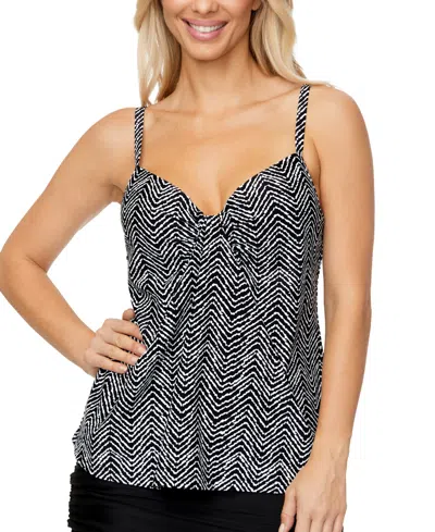 Island Escape Womens Scorpio Underwire Tankini Top Ruffled Swim Skirt Exclusively At Macys In Black,white
