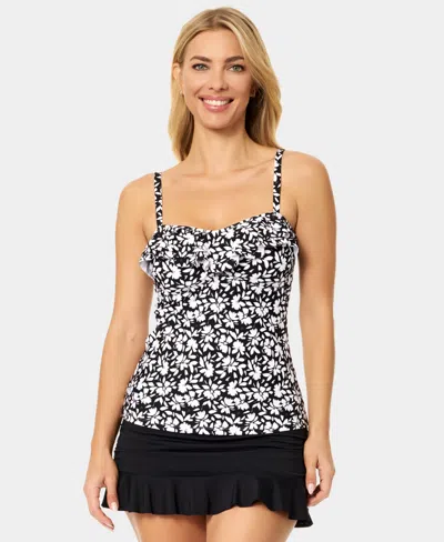 Island Escape Women's Tahiti Bandeau Neck Tankini Top In Black