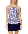 Island Escape Womens Cali Halter Underwire Tankini Top High Waist Tummy Control Swim Skirt Exclusively At Macys In White Multi