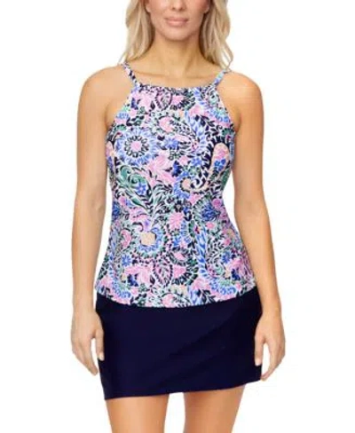 Island Escape Womens Cali Halter Underwire Tankini Top High Waist Tummy Control Swim Skirt Exclusively At Macys In White Multi
