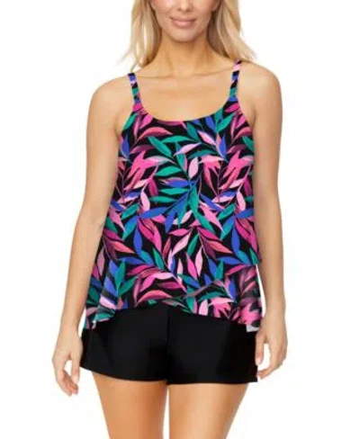 Island Escape Womens Capetown Underwire Tankini Top Pull On Swim Shorts Exclusively At Macys In Black Multi