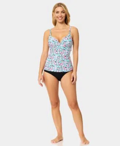 Island Escape Womens Gemini Underwire V Neck Tankini Top Bottoms In Black