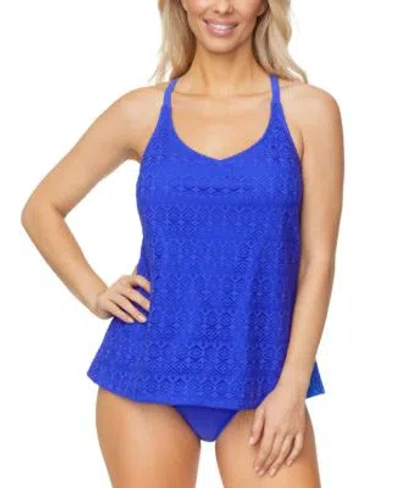 Island Escape Womens Lace Underwire Racerback Tankini Top Mid Rise Bikini Bottoms Exclusively At Macys In Blue