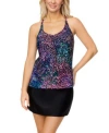 Island Escape Womens Printed Underwire Tankini Top High Waist Tummy Control Swim Skirt Exclusively At Macys In Black,pink