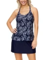 Island Escape Womens Printed Underwire Tankini Top High Waist Tummy Control Swim Skirt Exclusively At Macys In Navy,white