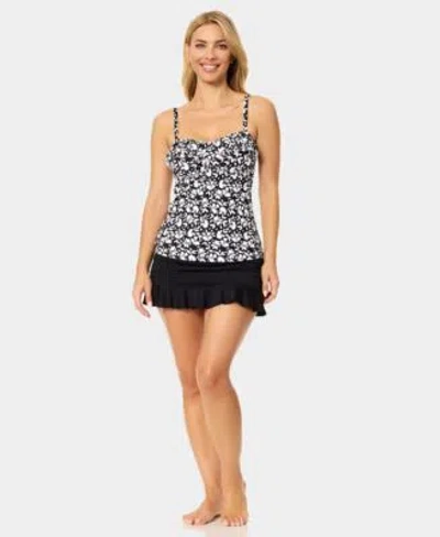 Island Escape Womens Tahiti Bandeau Neck Tankini Top Ruffle Skirt In Multi