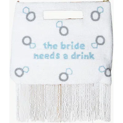 Island To East Side The Bride Needs A Drink Handle Pouch, Fringe In White