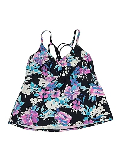 Pre-owned Island Waves Swimsuit Top Blue Floral Pattern Swimwear