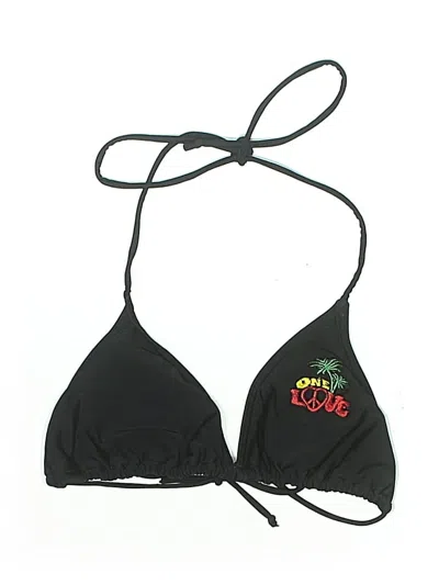 Pre-owned Island World Apparel Swimsuit Top Black Hearts Pattern Swimwear