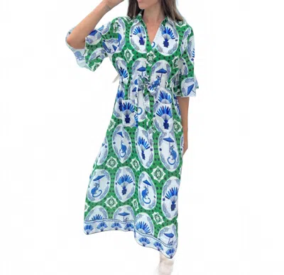 Islapayal Cape Midi Dress In Monkey Chinoiserie Jade In Multi