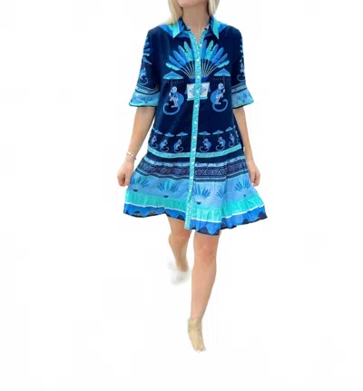 Islapayal Lisbon Mini Dress In Monkey Placement Navy In Blue