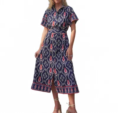 Islapayal Sydney Button Down Shirt Dress In Tulip Ikat Navy In Multi