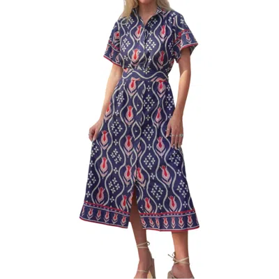 Islapayal Sydney Tulip Shirt Dress In Ikat Navy In Blue