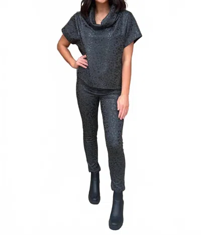 Isle By Melis Kozan Metallic Leopard Cowl Neck Top In Black